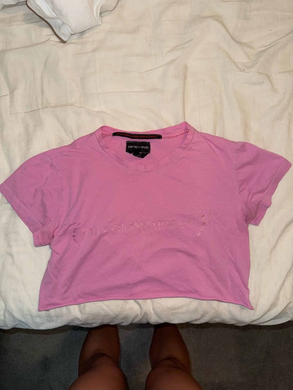 Emporio Armani Pink Cropped Logo Tee